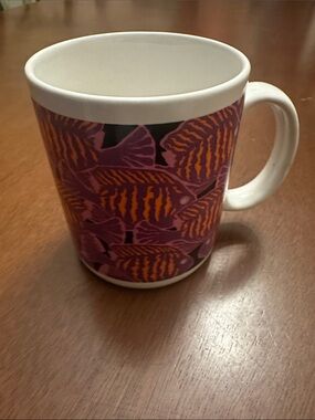 Vintage 1989 James Harter Tropical Fish Pink Purple Orange Tiger Stripe Mug